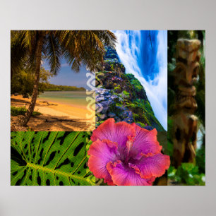 Poster Praia de Anini, colagem do Hawaiian de Kauai