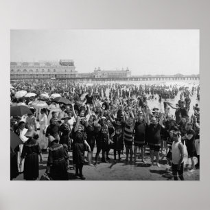 Pôster Praia de Atlantic City, 1910. Foto Antiga