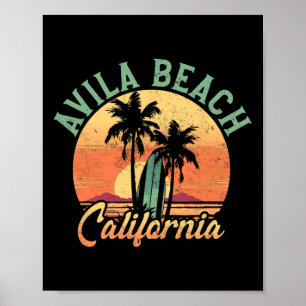 Poster Praia de Avila Califórnia Retro Surfista Praia Vin