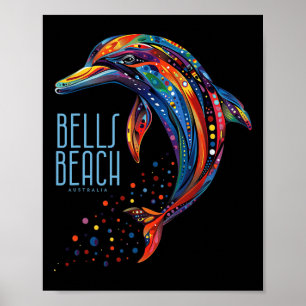 Poster Praia de Bells Austrália Surfista Antigo Surf Retr