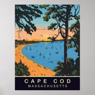Poster Praia de Cape Cod, Massachusetts, Viagem Antiga