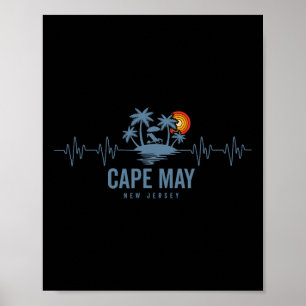 Poster Praia de Cape May New Jersey Vintage Anos 80 Pôr d