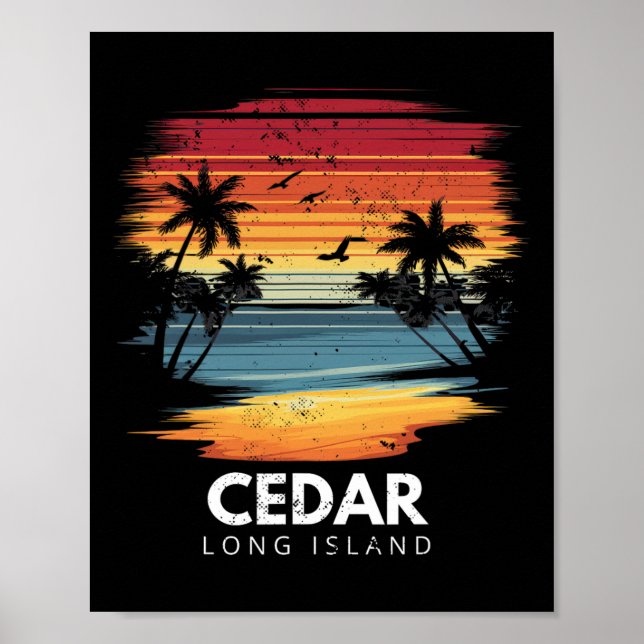 Poster Praia de Cedar Long Island Surfboard Surfing Vinta (Frente)