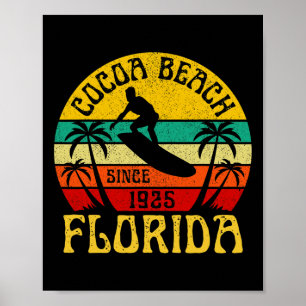 Poster Praia de Cocoa Flórida Surf Surfe Oceano Vintage 