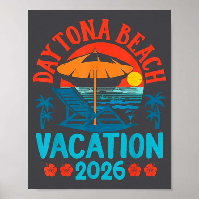 Poster Praia de Daytona Flórida 2026 Férias de Verão em F (Frente)