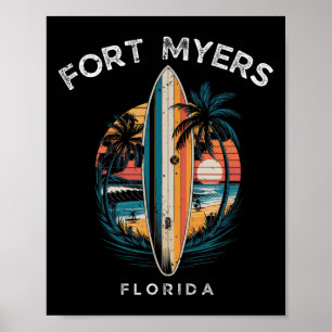 Poster Praia de Fort Myers Flórida Homens Mulheres Surfe
