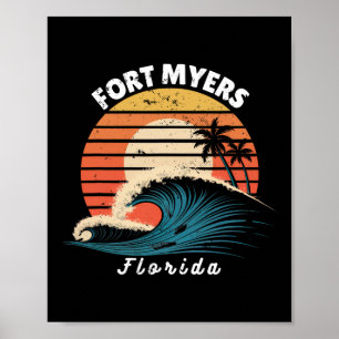 Poster Praia de Fort Myers Flórida Mulheres Homens Surfan
