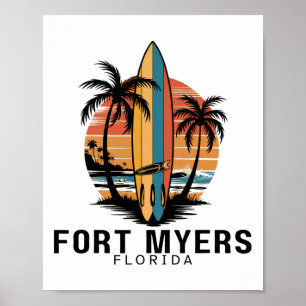 Poster Praia de Fort Myers Flórida Surfando Surfista _1