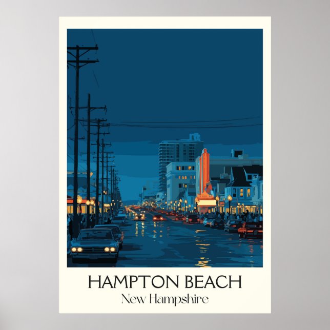 Poster Praia de Hampton New Hampshire à Noite (Frente)