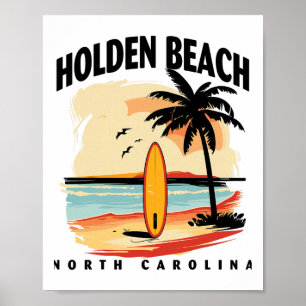 Poster Praia de Holden Carolina do Norte Prancha de Surfe
