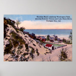 Pôster Praia de Indiana Sheridan da cidade de Michigan,