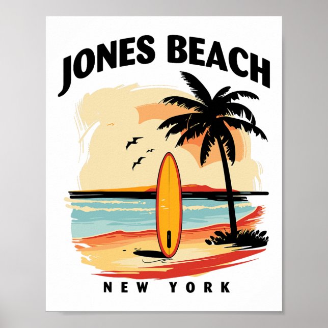 Poster Praia de Jones Nova York Prancha de Surfe Surfando (Frente)