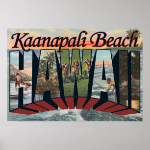 Pôster Praia de Kaanapali, Havaí - grandes cenas da letr