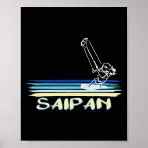 Poster Praia de Kitesurf de Saipan Arte Gráfica em Linha
