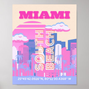 Poster Praia de Miami, Arte de Viagem em Miami, Préppy