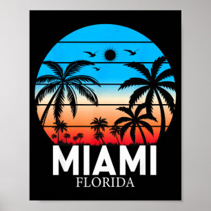 Poster Praia de Miami Flórida Férias de Verão Vintage Pôr