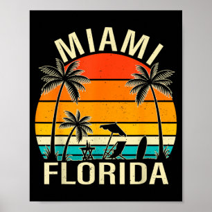 Poster Praia de Miami Flórida Palmeiras Pôr do Sol Vintag