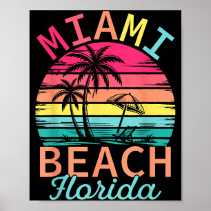 Poster Praia de Miami Flórida Pôr do Sol Vintage Tropical