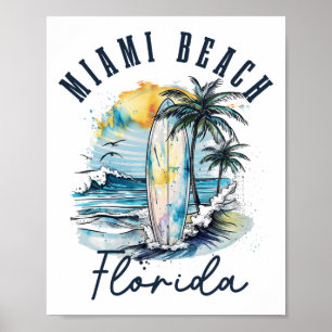 Poster Praia de Miami Flórida Surf Vintage Surf Praia Sur
