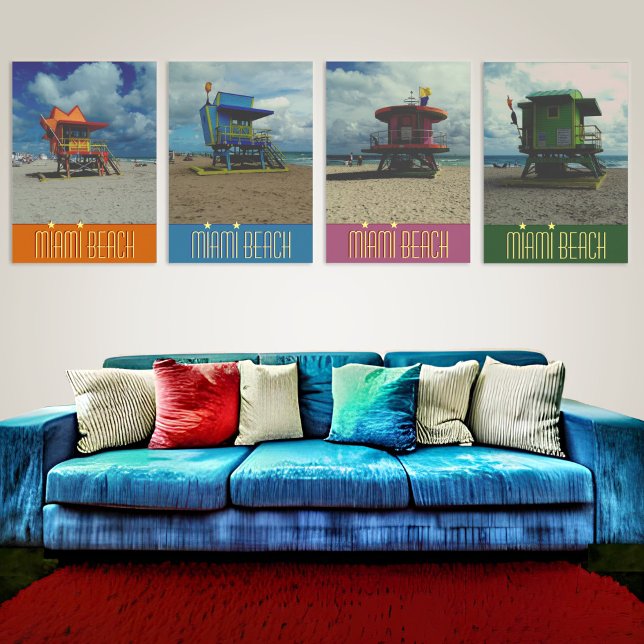 Poster Praia de Miami, Torre de Salvação Verde (4 different photos of Lifeguard Towers in Miami Beach available)