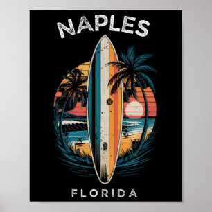 Poster Praia de Nápoles Flórida Homens Mulheres Surfando