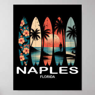 Poster Praia de Nápoles Flórida Prancha de Surfe Retro _1