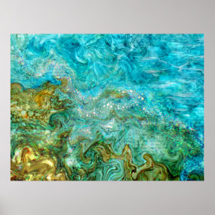 Poster Praia de ondas de água de pintura digital com ál