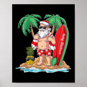 Poster Praia de Papai Noel de Surf Férias Plams Natal Em