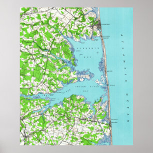Pôster Praia de Rehoboth & praia Delaware Mapa de Bethany