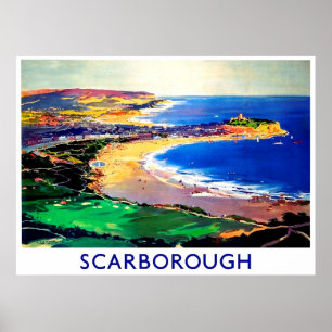 Poster Praia de Scarborough, Inglaterra, viagens vintage