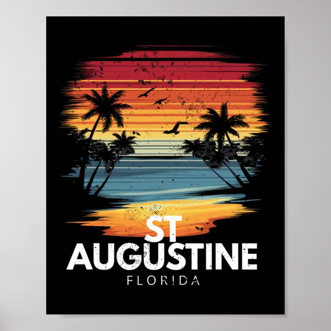 Poster Praia de St Augustine Flórida Surfboard Surf Vinta (Frente)