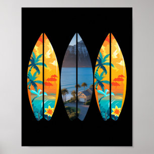 Poster Praia de Surf Prancha de Surf Retro Tropical Havaí