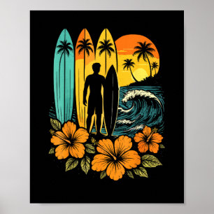 Poster Praia de Surf Retrô Pôr do Sol Tropical