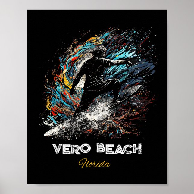 Poster Praia de Vero Beach Flórida Surfando Prancha de Su (Frente)