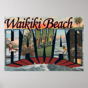 Pôster Praia de Waikiki, Havaí - grandes cenas da letra