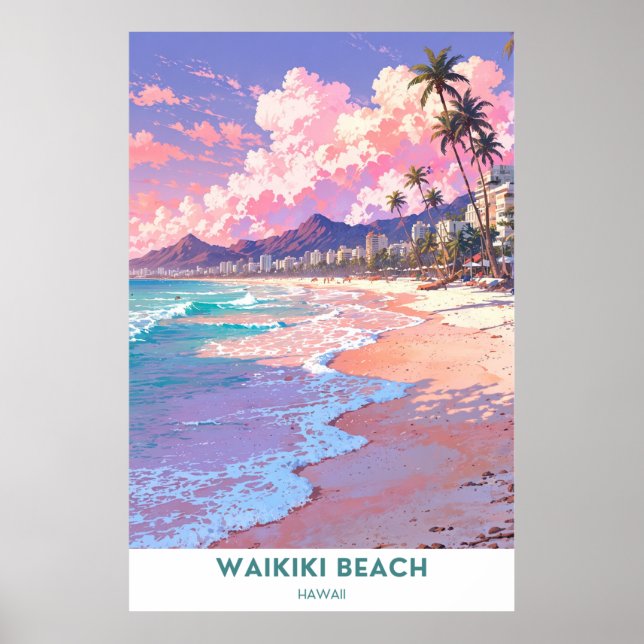 Poster Praia de Waikiki - Honolulu, Havaí (Frente)