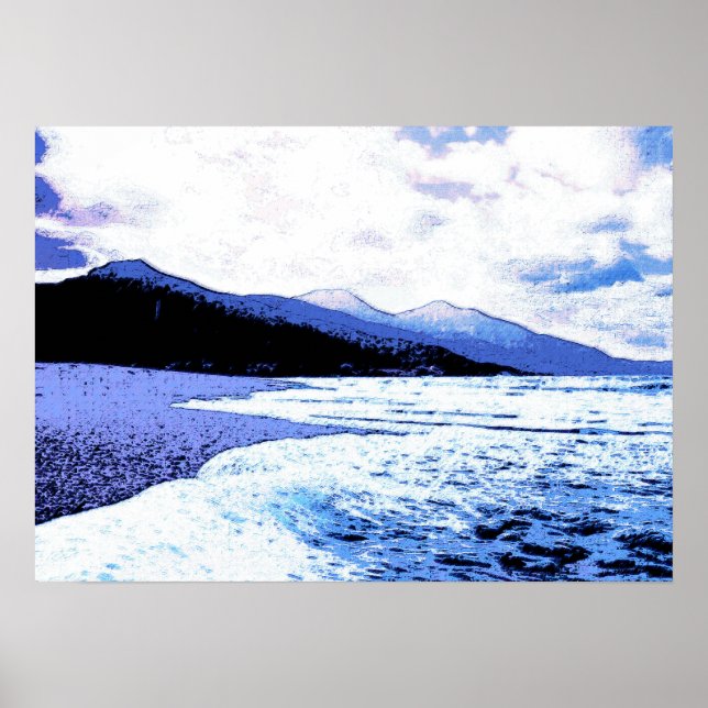 Poster Praia do Crepúsculo em tons de azul (Frente)