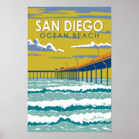 Praia do Oceano Viagem Arte Vintage San Diego