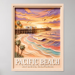 Poster Praia do Pacífico em San Diego 3D Viagem de Surf