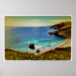 Pôster Praia e baía, estrada da Costa do Pacífico