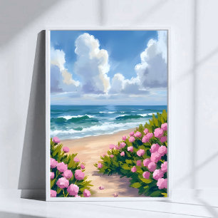 Poster Praia em Flor   Hortênsia Rosa Costa Marítima Cost