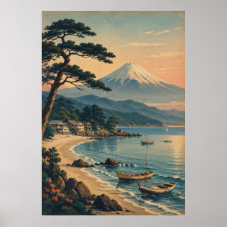 Poster Praia enluarada do Monte Fuji Paisagem Japonesa Vi