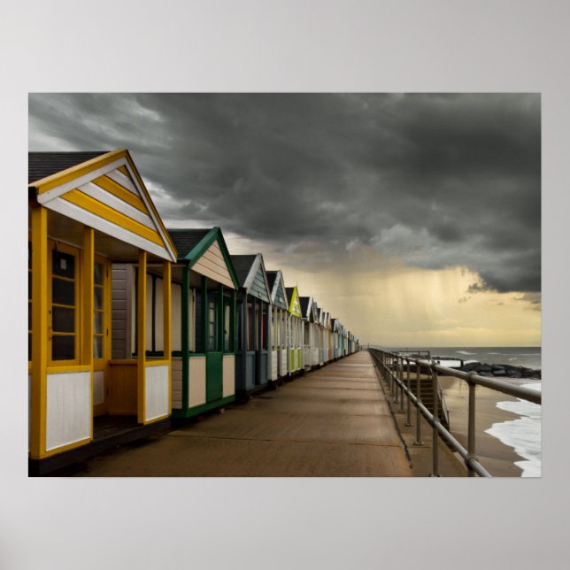 Pôster Praia Huts Em Uma Tempestade De Verão | Sudoeste (Frente)