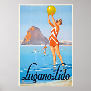 Poster Praia Lido Praia à Beira do Lago Lugano Suíça