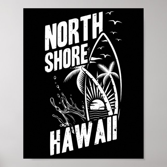 Poster Praia Norte do Havaí Surfando _1  (Frente)