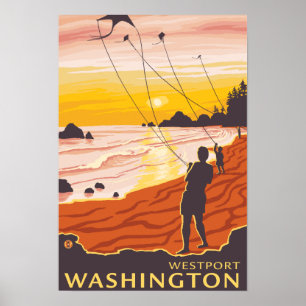 Pôster Praia & papagaios - Westport, Washington