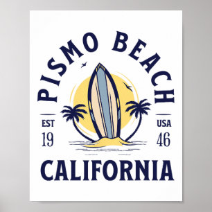 Poster Praia Pismo Califórnia Surf Férias de Verão Vintag