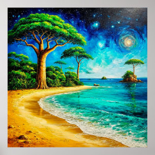 Poster Praia Pitoresca com Céu Azul Vibrante