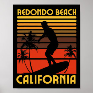 Poster Praia Redondo Califórnia Surf Férias de Verão Vint