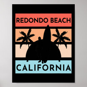 Poster Praia Redondo Califórnia Surf Verão Férias Vint